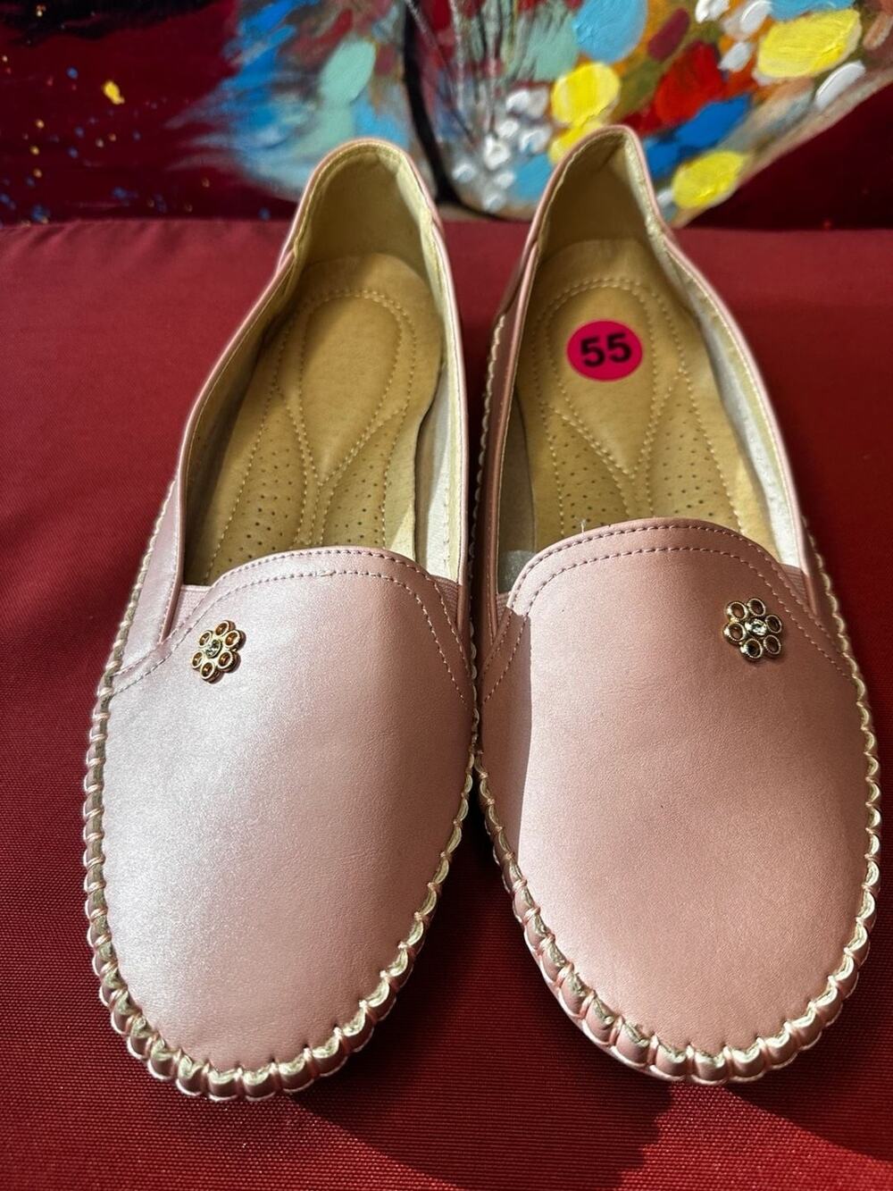No.55 Women's Pink Floral Embellished Loafer Flats Size 42